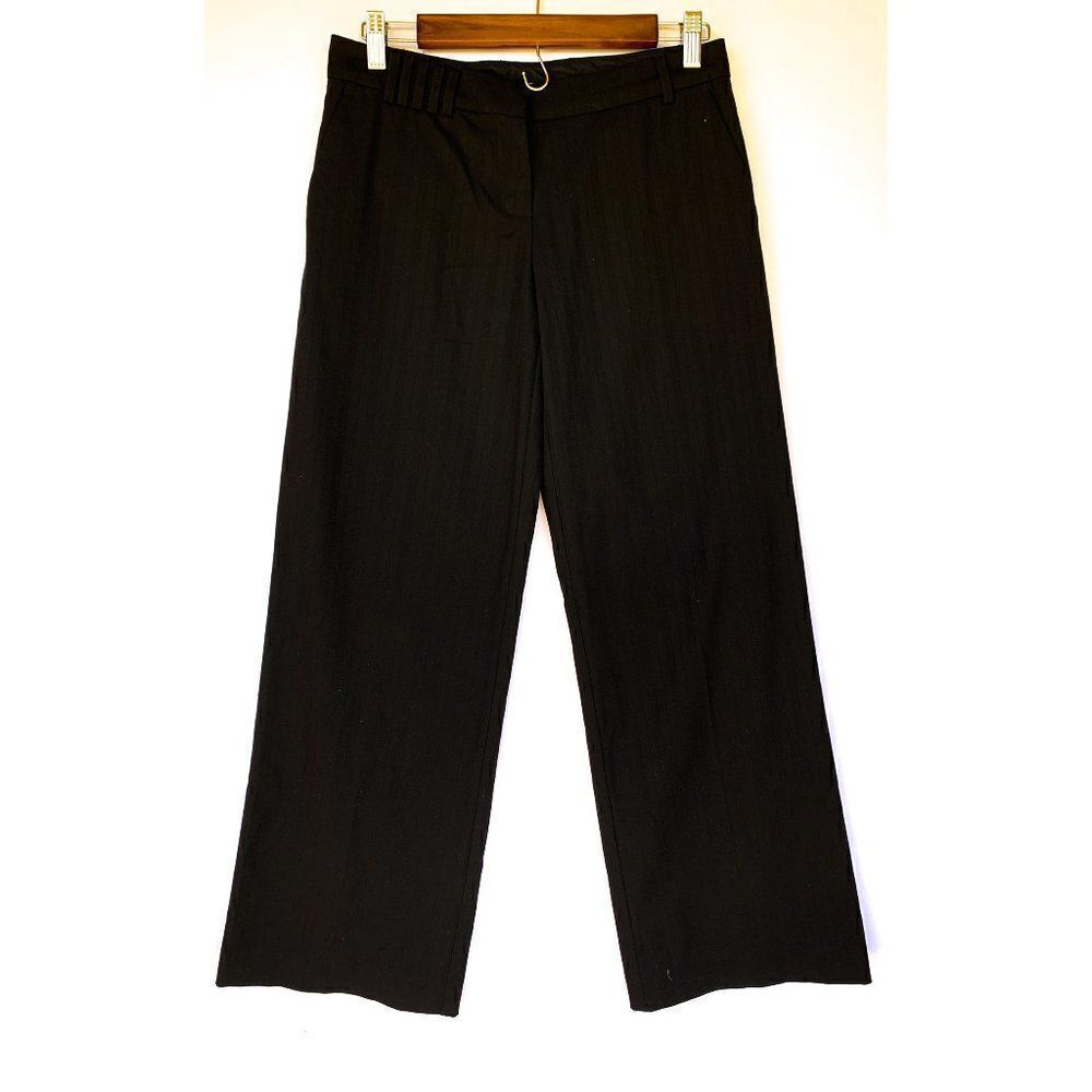 Poleci Black Wide Leg Striped Dress Work Pants